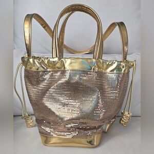 Paco Rabanne metallic gold bucket bag